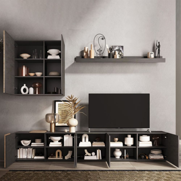 Parete attrezzata Sabry 301 cm titanio rovere Kadiz - immagine 2
