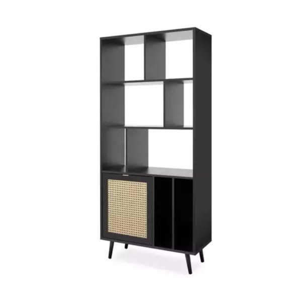 Libreria Vienna20A nera con frontali effetto vimini - immagine 2
