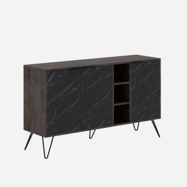 Madia Clara Bendir dark coffe 3 ante effetto marmo nero 142x35,5x83h - immagine 3