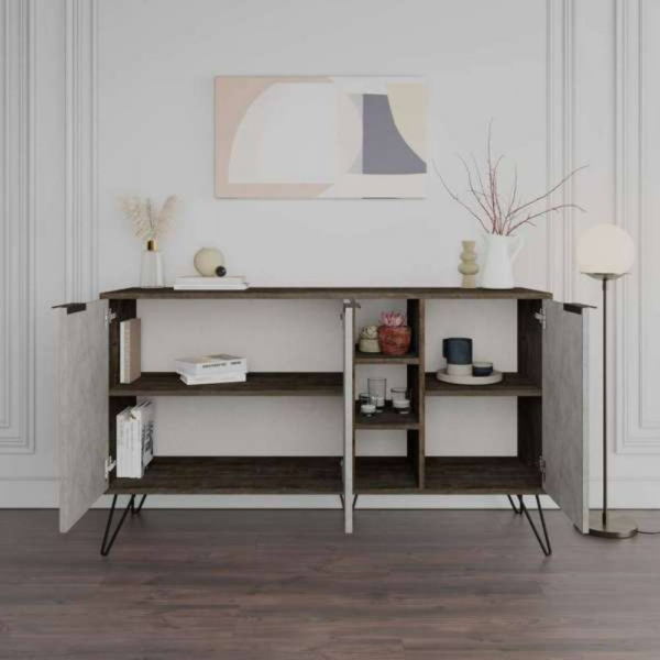 Madia Clara Lagina dark coffe 3 ante effetto marmo bianco 142x35,5x83h - immagine 2