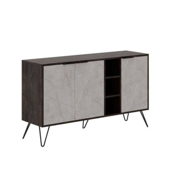 Madia Clara Lagina dark coffe 3 ante effetto marmo bianco 142x35,5x83h - immagine 3