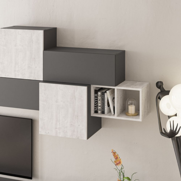 Parete attrezzata Tromen 260 cm. antracite e bianco vintage MTV234478 - immagine 3
