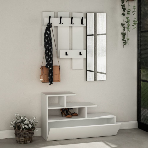 Mobile ingresso Vesty bianco con scarpiera e specchio - immagine 2