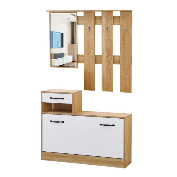 Mobile ingresso Rudolf XL bianco effetto lucido e rovere con maniglie nere - immagine 2