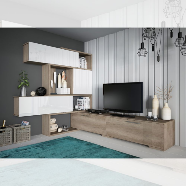Parete attrezzata 8016 reversibile struttura rovere e frontali bianchi - immagine 2